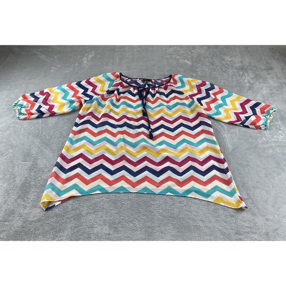 New Directions Woman Women's 1X Sheer Blouse Rainbow Multicolored‎ Casual C28